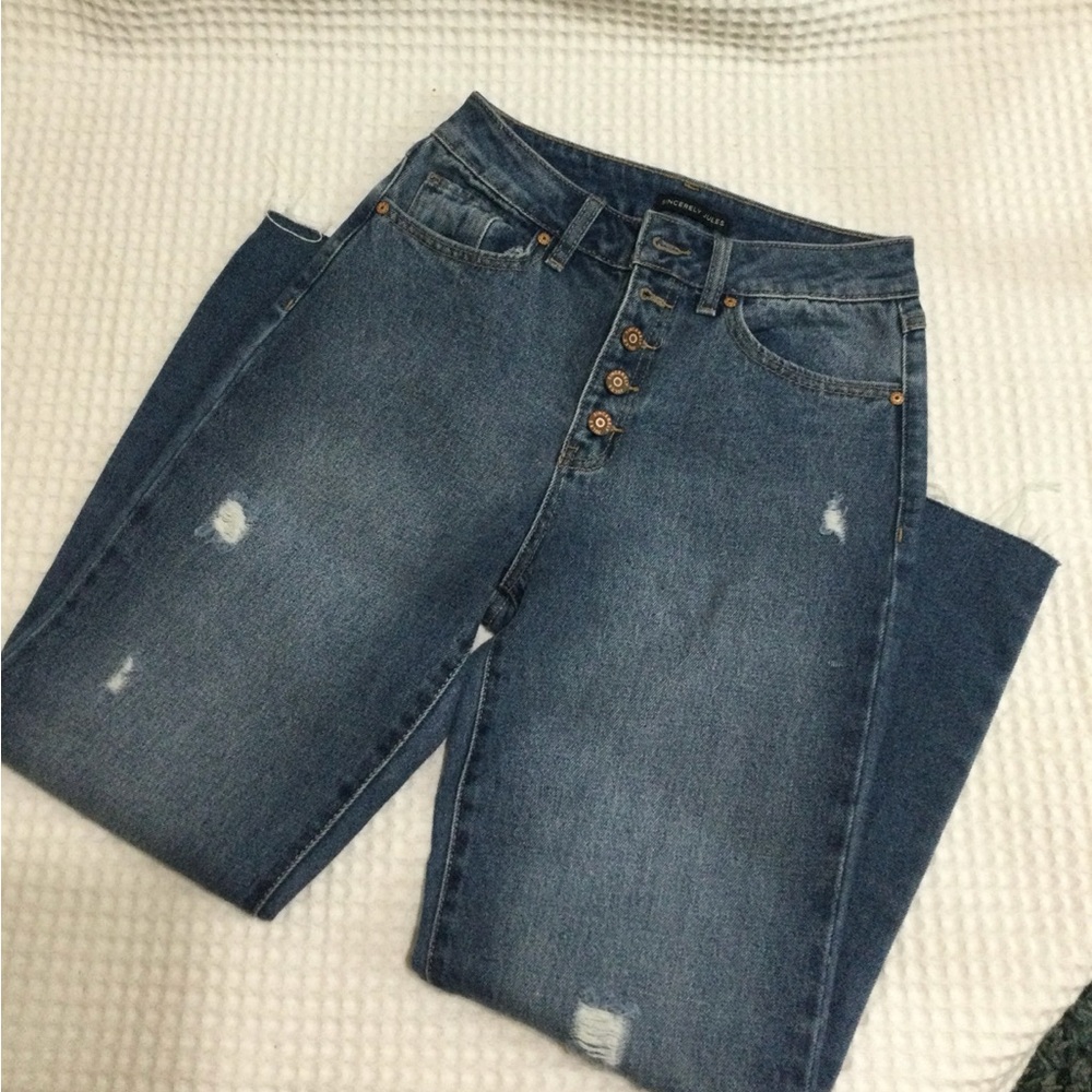 Sincerely Jules Women's Jean 5 Buttoned Down Distressed size 0/24